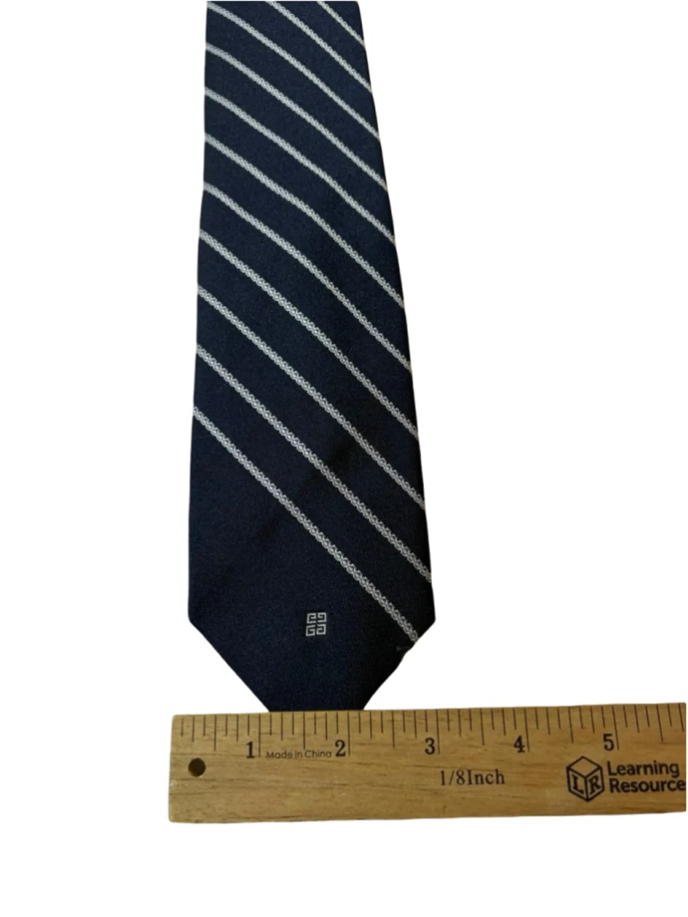 Givenchy Gentleman Paris Navy White Striped Logo Tie Classic Preppy Necktie